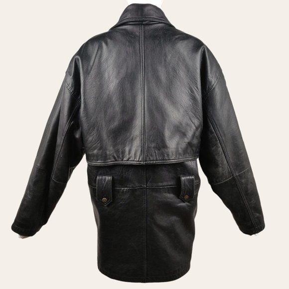 Vintage 1980s Supple Black Leather Trench Coat NEW WAVE French Tradition Express - Picture 12 of 16